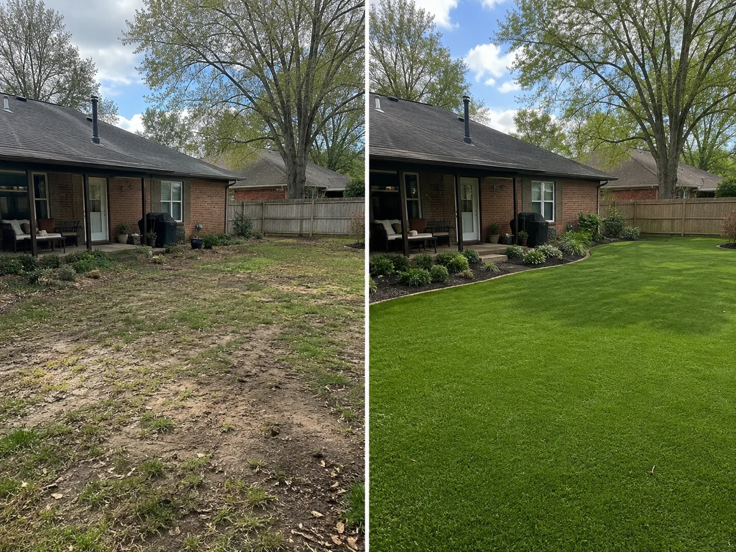 Before and after artificial turf installation