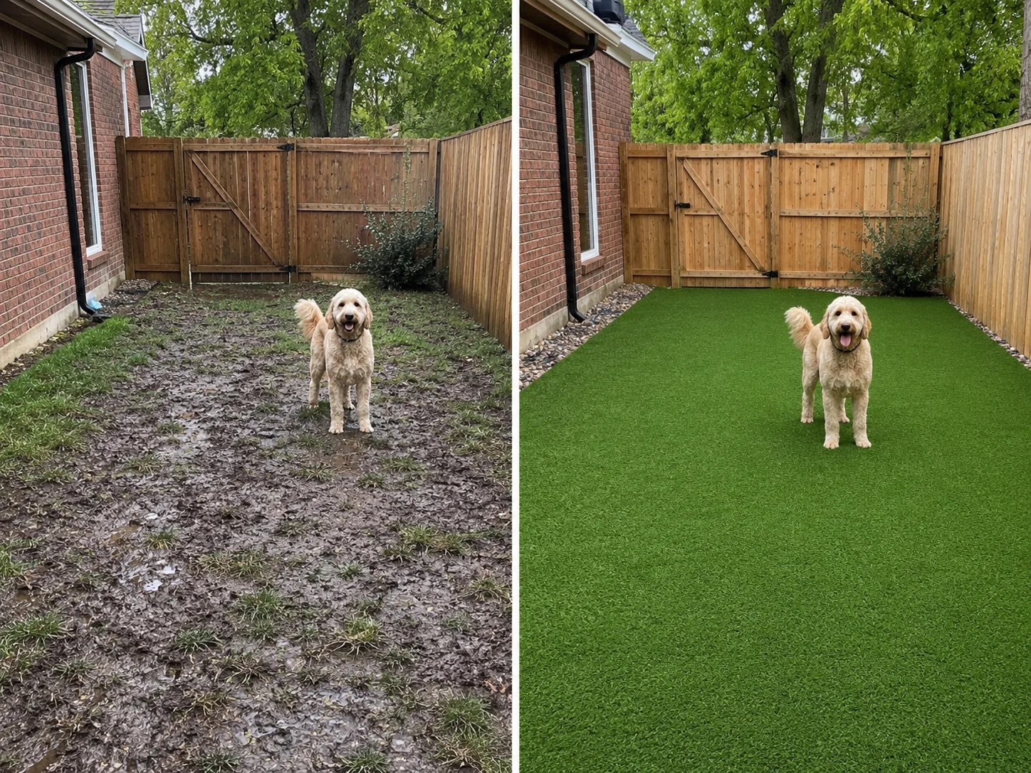 Before and after artificial turf installation