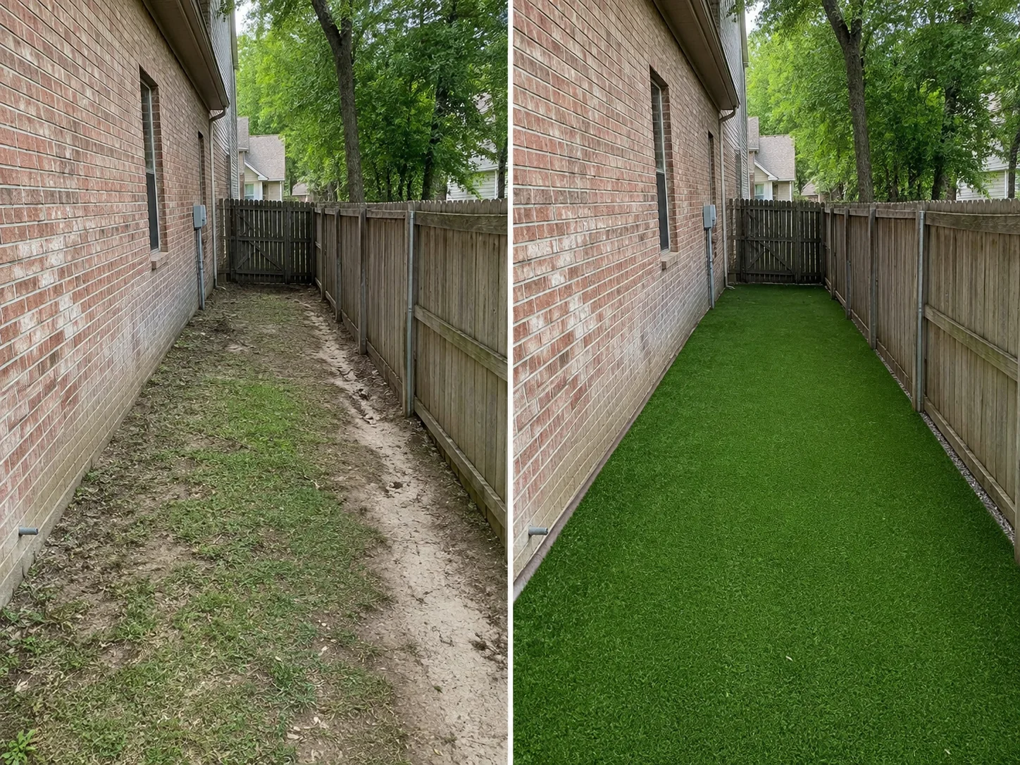 Before and after artificial turf installation