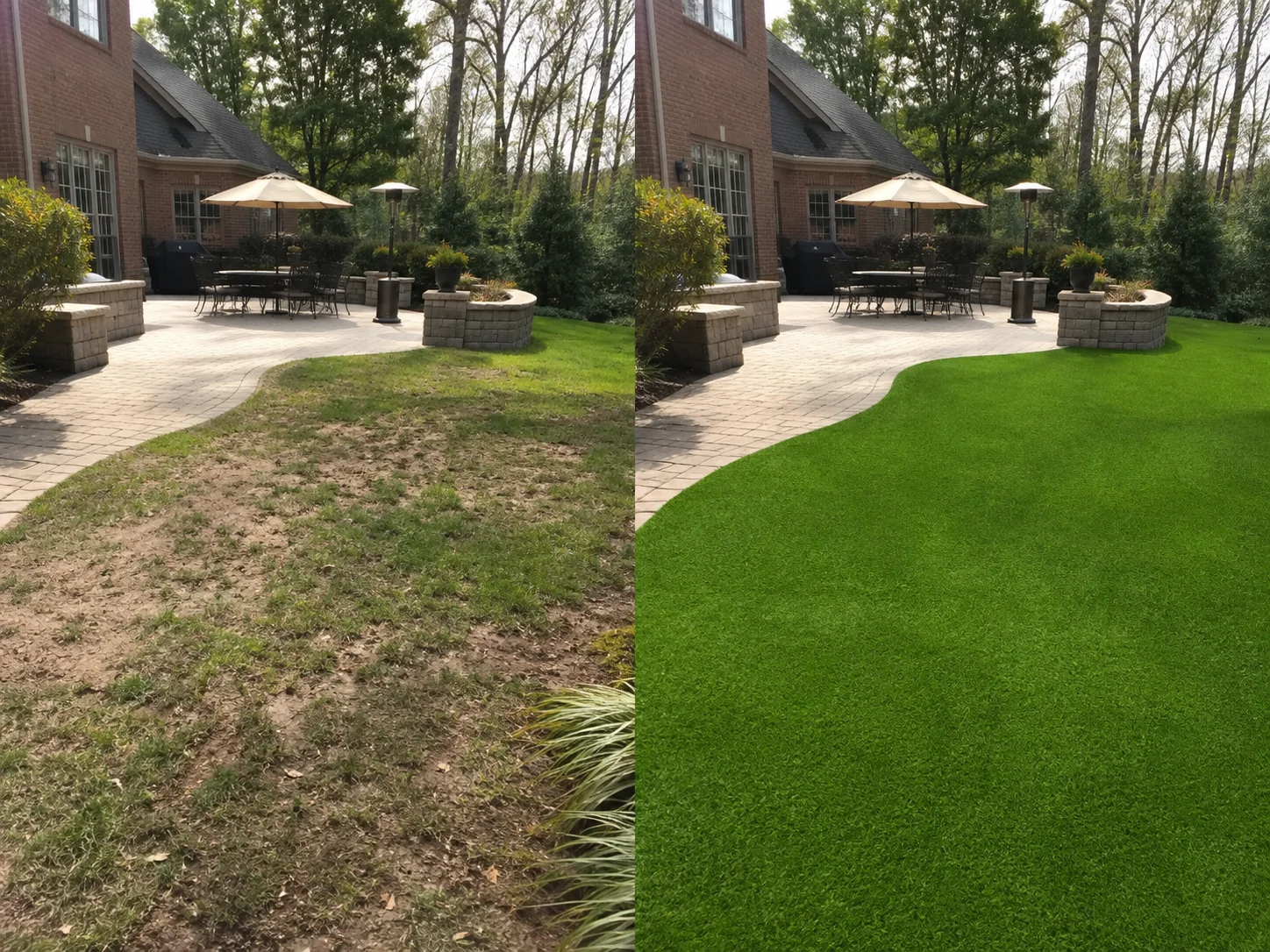 Before and after artificial turf installation