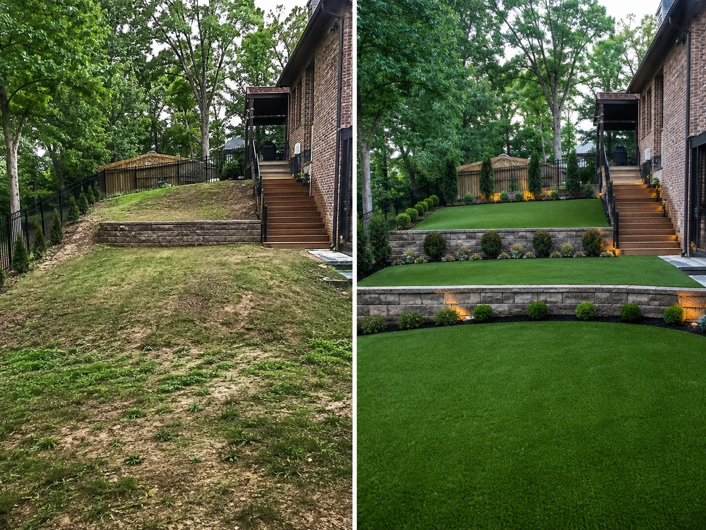 Before and after artificial turf installation