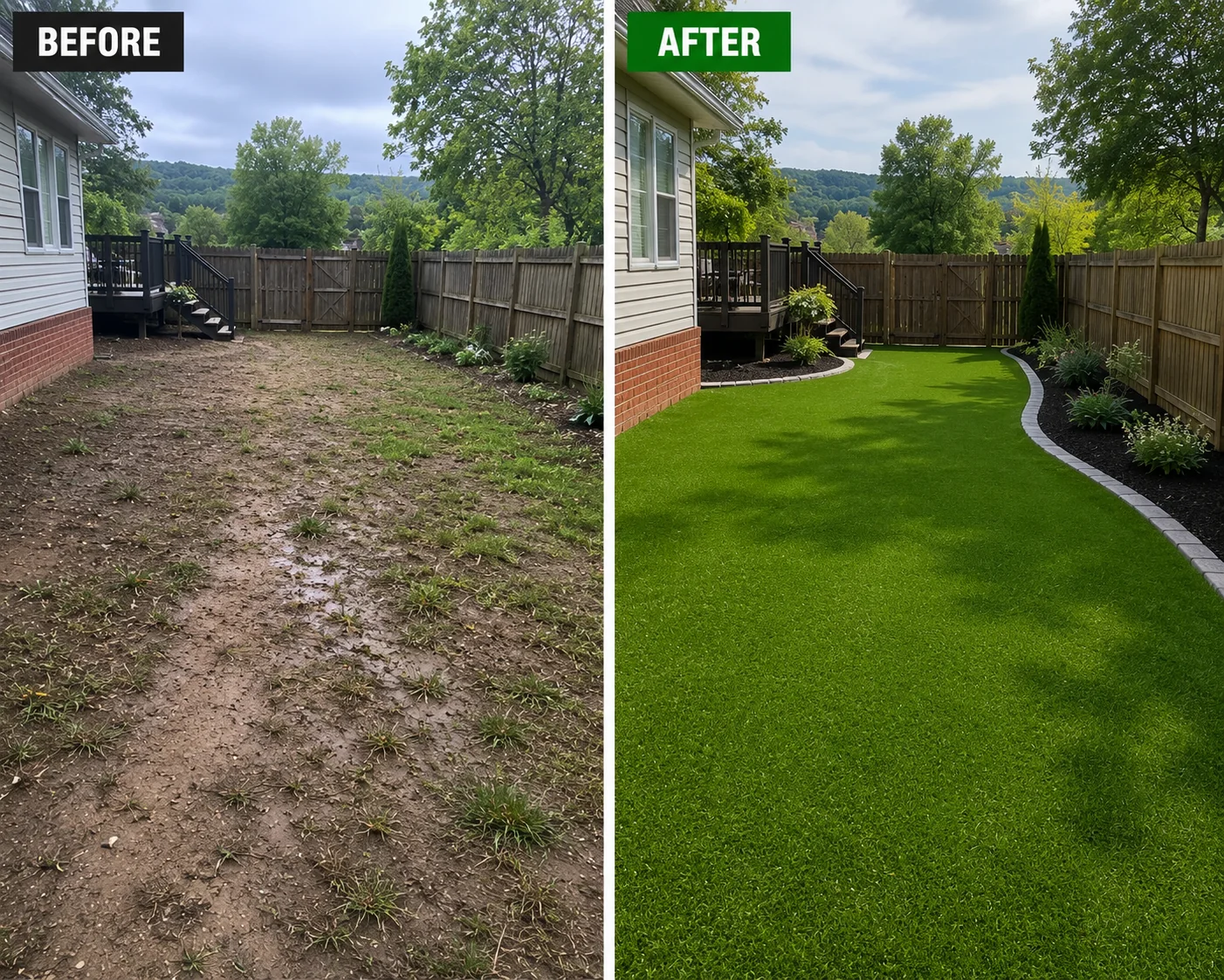 Before and after artificial turf installation